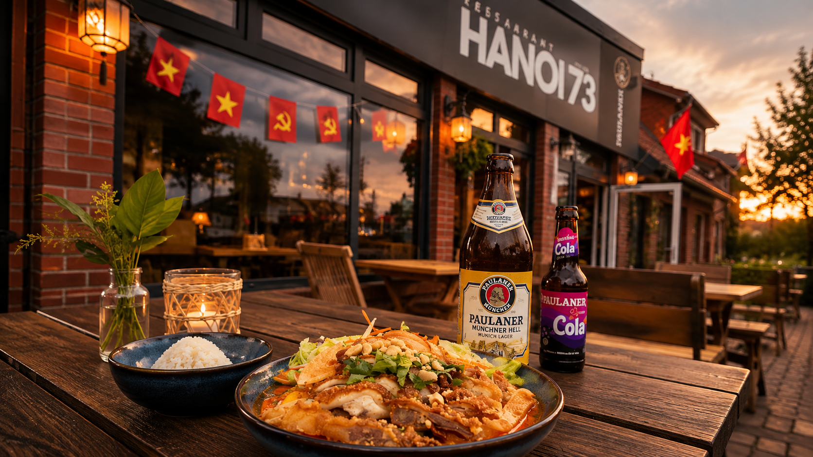 Terrasse von Hanoi73 im warmen Abendlicht
